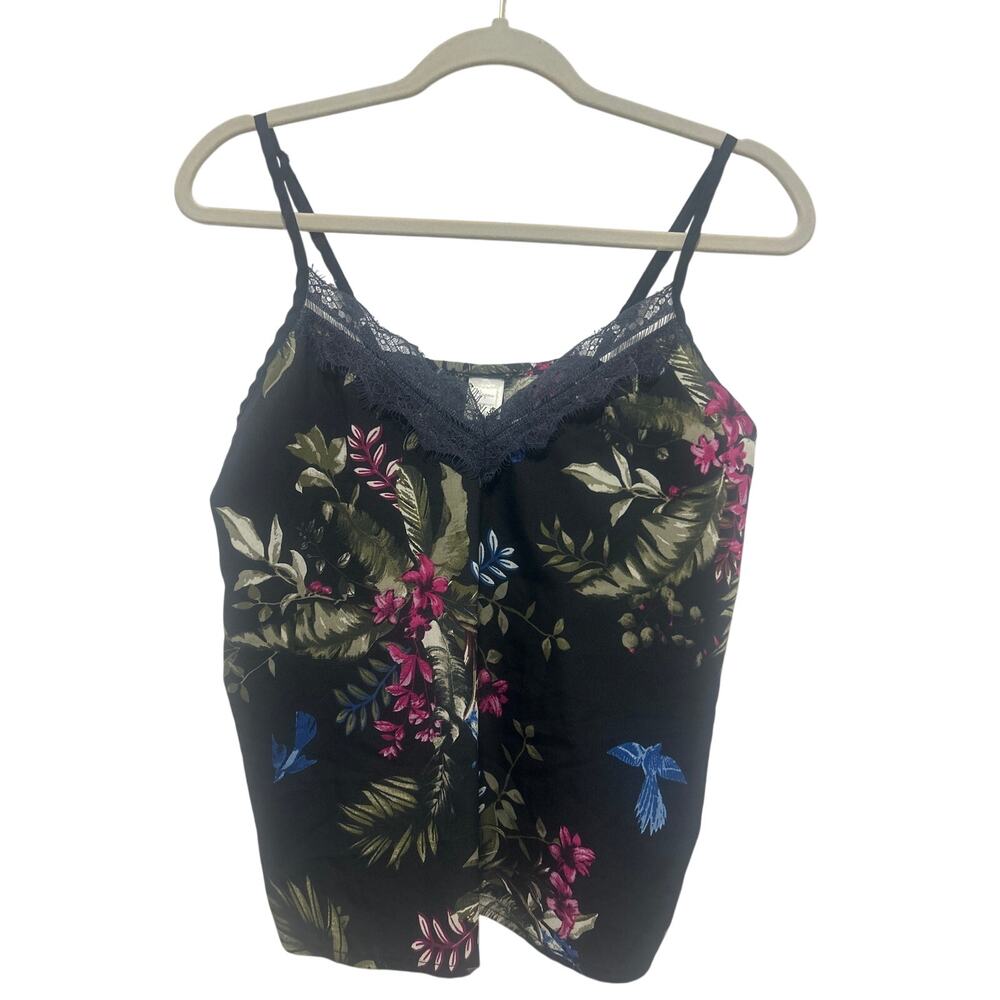 Japna Lounge Black Lacy Floral Adjustable Straps Top Medium